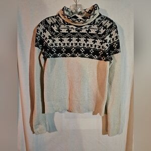Columbia Pine Street Jacquard Turtleneck Sweater FairIsle Cream & Black Small